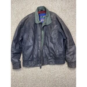 Vtg New Zealand Outback Cooper Collections Black Green L Bomber Leather‎ Jacket